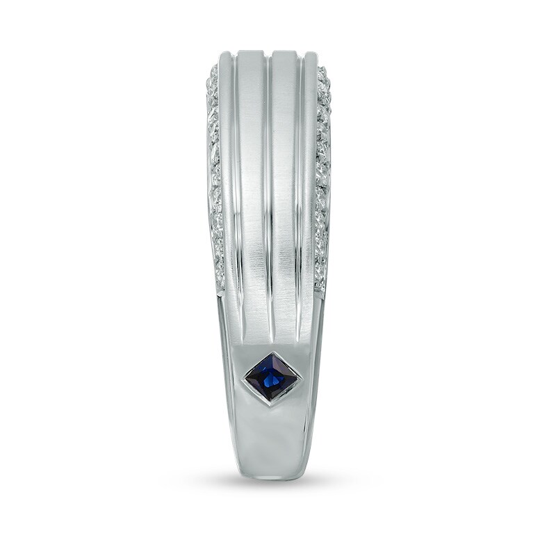 Vera Wang Men's 0.45 CT. T.W. Diamond Edge Grooved Wedding Band in 14K White Gold