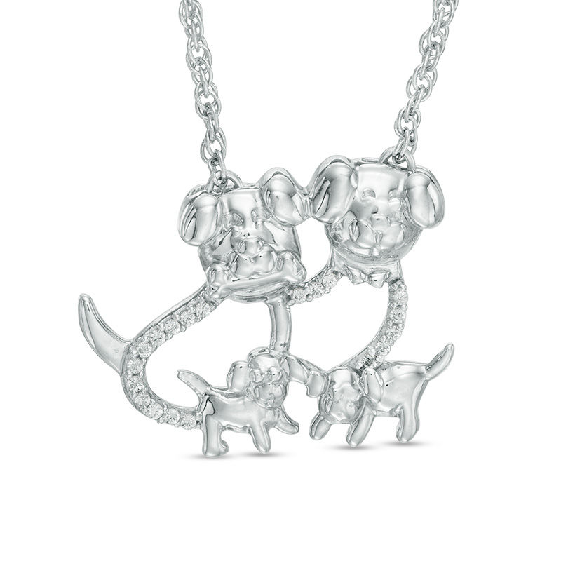 Diamond Accent Dog Family Necklace in Sterling Silver - 17"