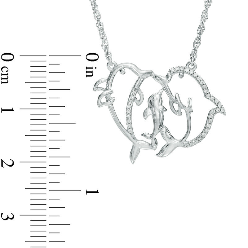 0.09 CT. T.W. Diamond Dolphin Family Necklace in Sterling Silver - 17"