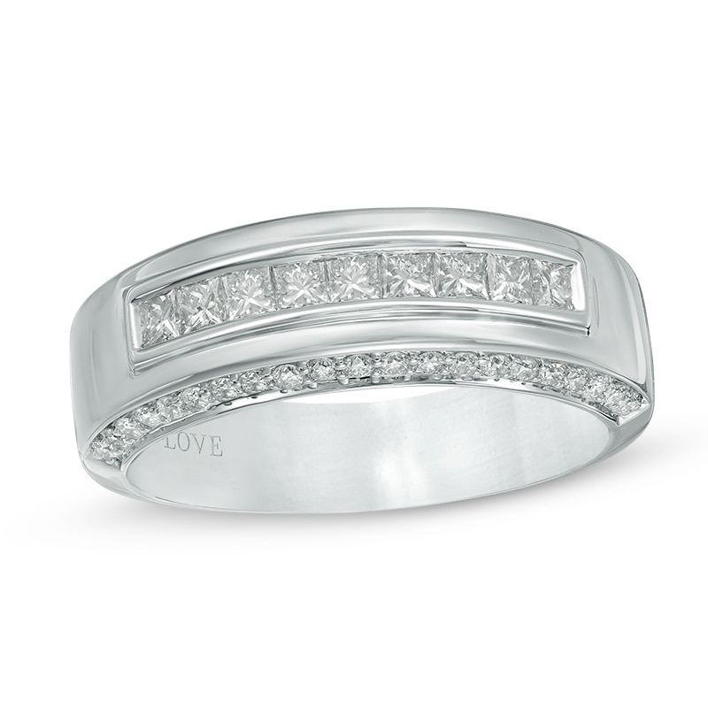 Vera Wang Love Collection Men's 0.95 CT. T.W. Diamond Nine Stone Wedding Band in 14K White Gold|Peoples Jewellers