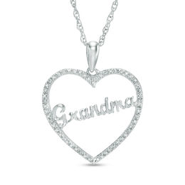 Diamond Accent &quot;Grandma&quot; Heart Pendant in 10K White Gold