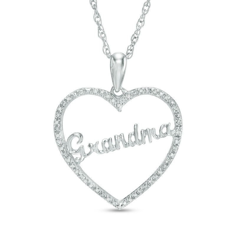 Diamond Accent "Grandma" Heart Pendant in 10K White Gold|Peoples Jewellers