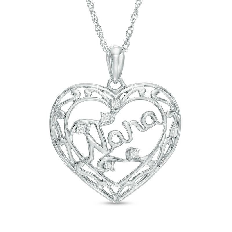 Diamond Accent "Nana" Heart Pendant in Sterling Silver