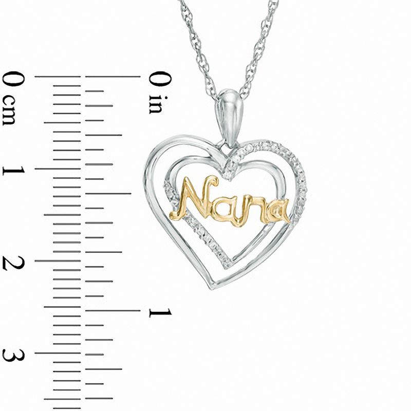 Diamond Accent "Nana" Double Heart Pendant in Sterling Silver and 10K Gold