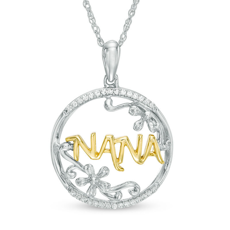 0.09 CT. T.W. Diamond "NANA" Open Circle Pendant in Sterling Silver and 10K Gold