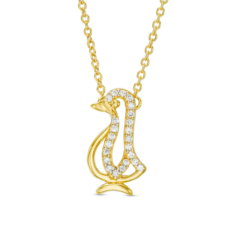 0.10 CT. T.W. Diamond Penguin Necklace in 10K Gold - 16.75"