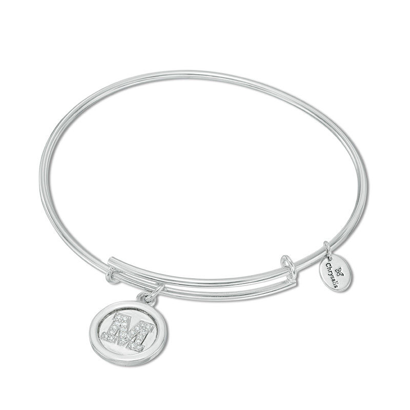 Main Image 1 of Chrysalis Cubic Zirconia "M" Initial Charm Adjustable Bangle in White Brass