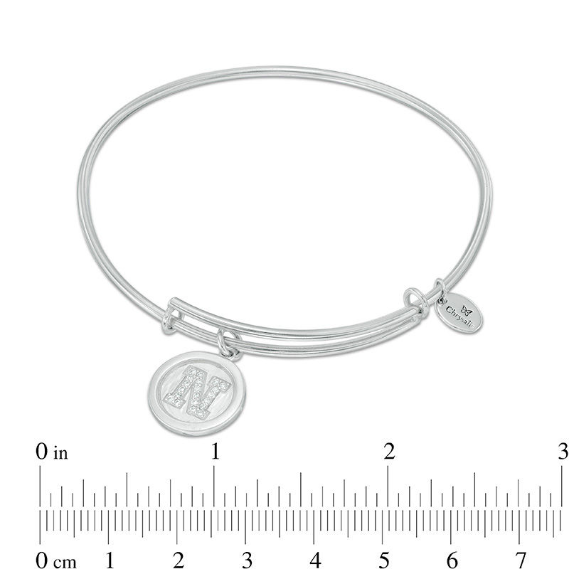 Main Image 2 of Chrysalis Cubic Zirconia "M" Initial Charm Adjustable Bangle in White Brass