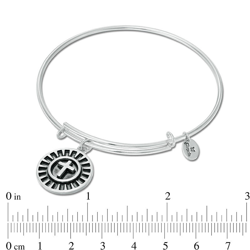 Main Image 2 of Chrysalis Cross Charm Adjustable Bangle in White Brass