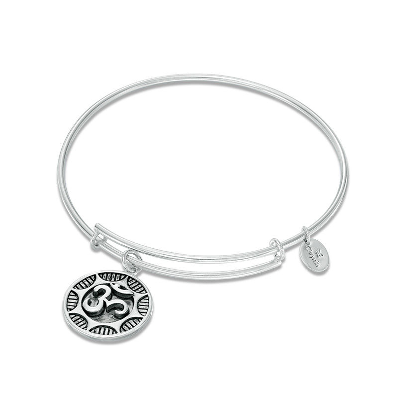 Main Image 1 of Chrysalis Om Charm Adjustable Bangle in White Brass