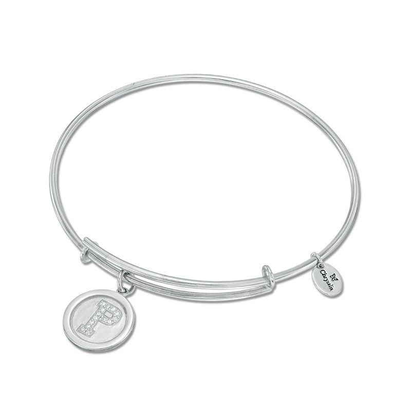 Main Image 1 of Chrysalis Cubic Zirconia "P" Initial Charm Adjustable Bangle in White Brass