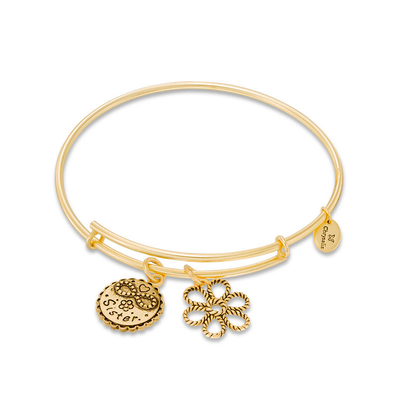 Chrysalis "Sister" Charms Adjustable Bangle in Yellow-Tone Brass