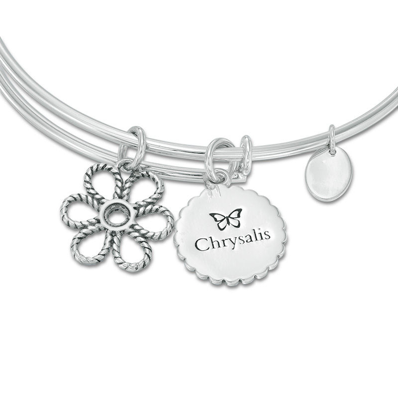 Main Image 2 of Chrysalis "Sister" Charms Adjustable Bangle in White Brass