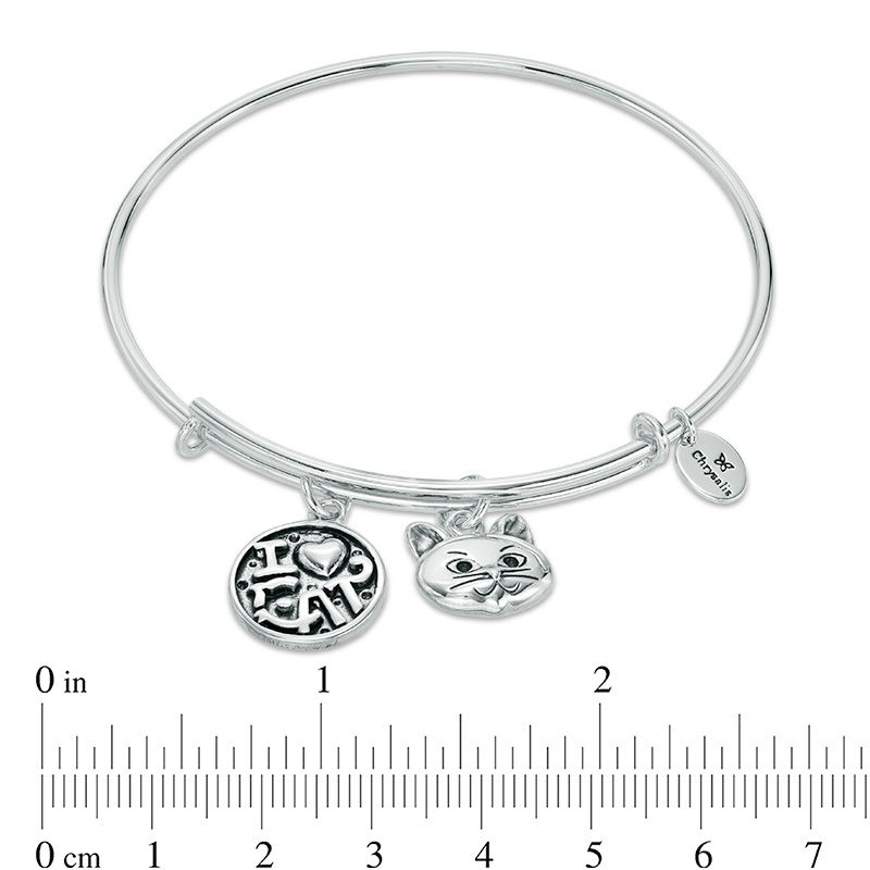 Main Image 3 of Chrysalis "I Love Cat" Charms Adjustable Bangle in White Brass