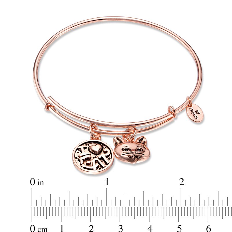 Main Image 4 of Chrysalis "I Love Cat" Charms Adjustable Bangle in White Brass