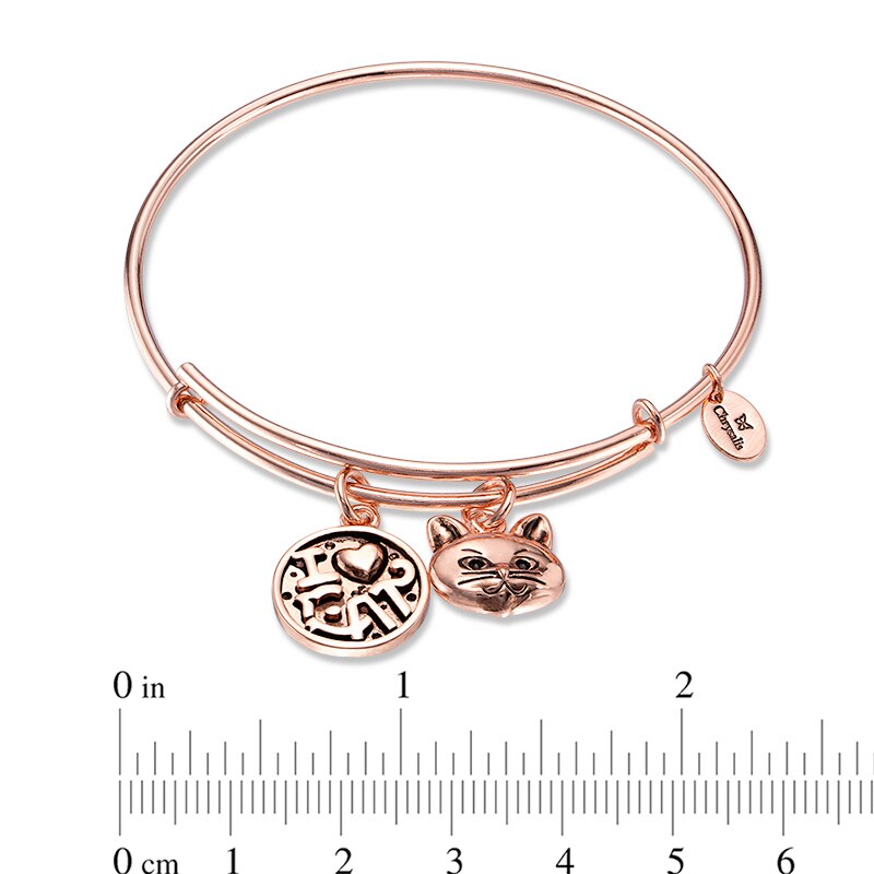 Chrysalis "I Love Cat" Charms Adjustable Bangle in White Brass