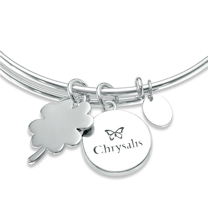 Main Image 2 of Chrysalis Cubic Zirconia "Good Luck" Charms Adjustable Bangle in White Brass