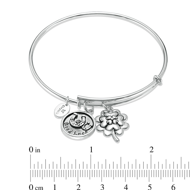 Main Image 4 of Chrysalis Cubic Zirconia "Good Luck" Charms Adjustable Bangle in White Brass