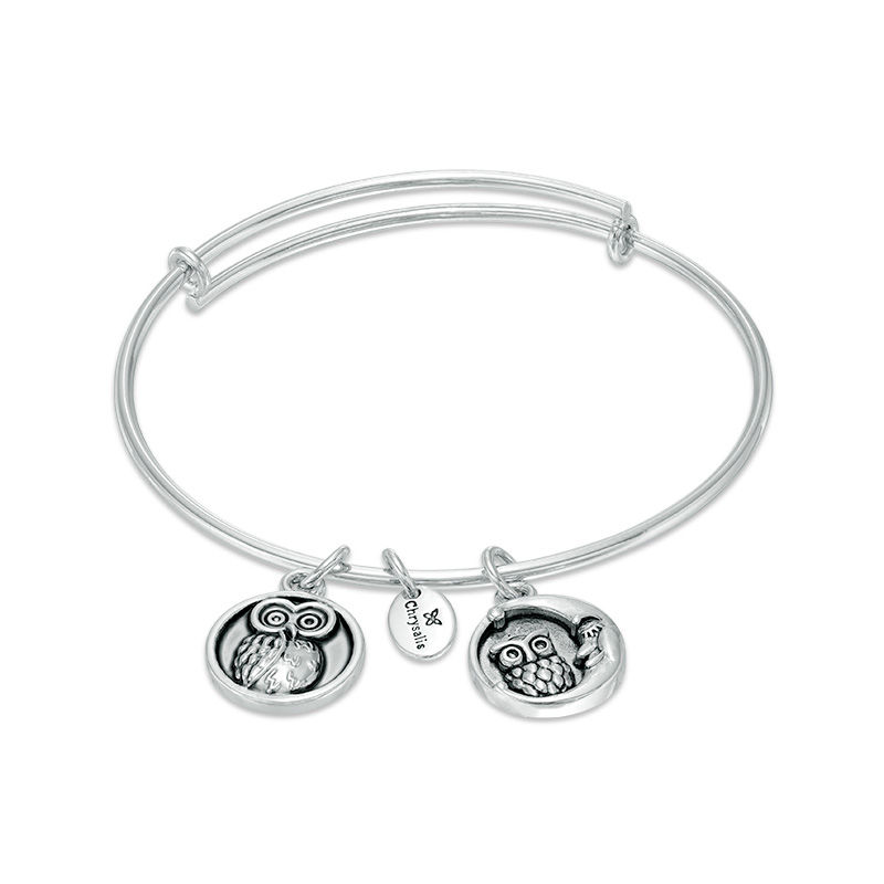 Chrysalis "Wisdom" Charms Adjustable Bangle in White Brass|Peoples Jewellers