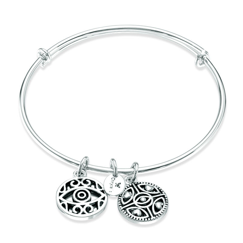 Main Image 1 of Chrysalis "Protection" Charms Adjustable Bangle in White Brass