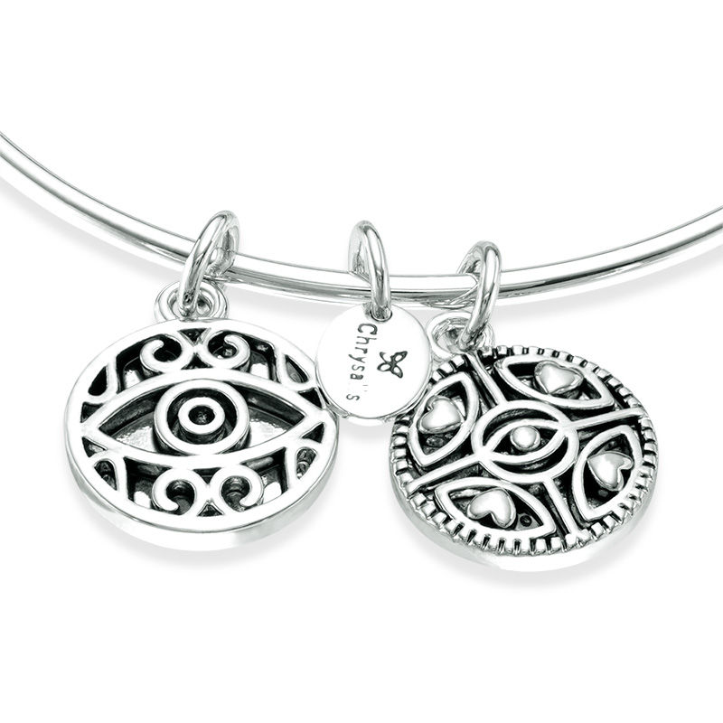 Main Image 3 of Chrysalis "Protection" Charms Adjustable Bangle in White Brass