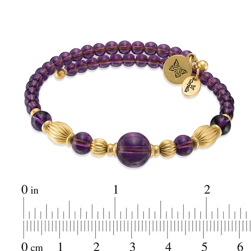 Main Image 2 of Chrysalis Purple Glass and Brass Bead Alternating Adjustable Bangle in Brass