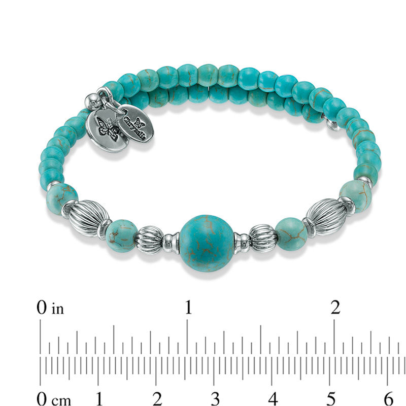 Main Image 2 of Chrysalis Turquoise and Silver-Tone Bead Adjustable Bangle in Brass