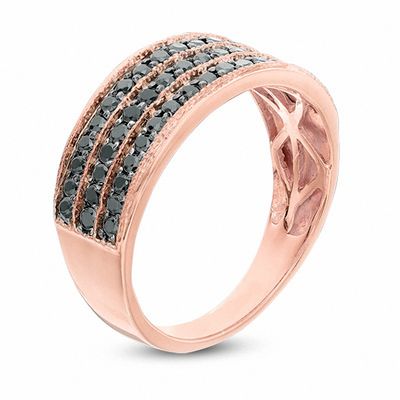0.45 CT. T.W. Black Diamond Three Row Band in 10K Rose Gold