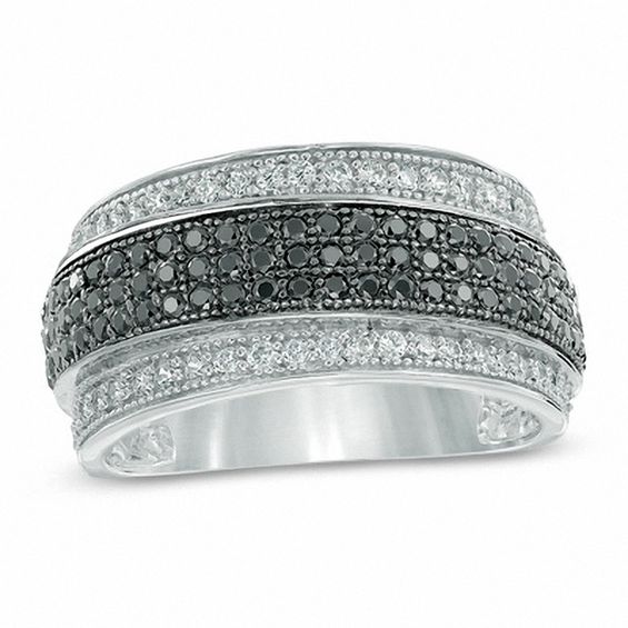 0.70 CT. T.w. Enhanced Black and White Diamond Multi-Row Slant Band in