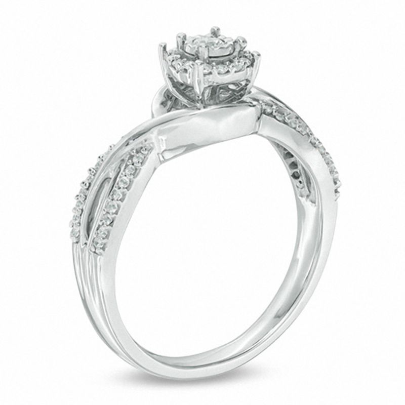 Main Image 2 of 0.23 CT. T.W. Diamond Swirl Twist Shank Promise Ring in Sterling Silver