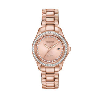 Ladies' Exclusive Citizen Eco-Drive® Crystal Accent Rose-Tone Watch (Model: FE1143-88Q)