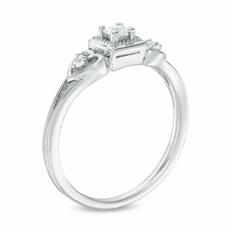0.11 CT. T.W. Princess-Cut Diamond Frame Heart Sides Promise Ring in 10K White Gold
