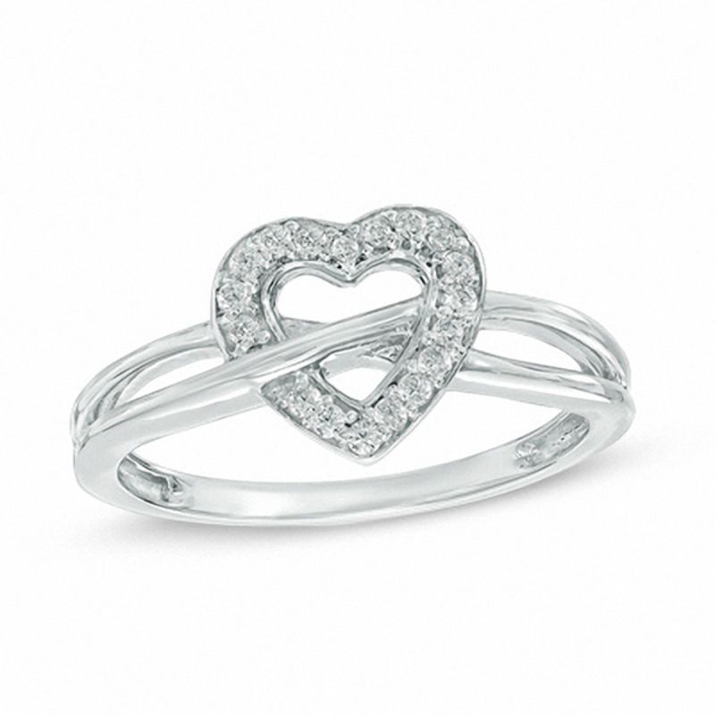 0.11 CT. T.W. Diamond Heart Crossover Ring in 10K White Gold