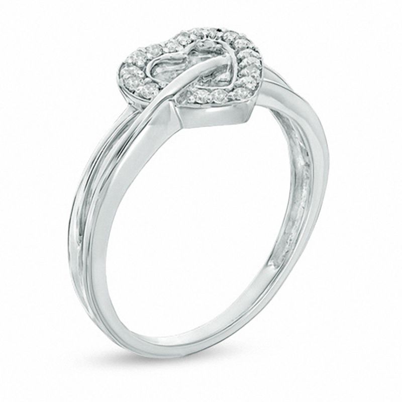 Main Image 2 of 0.11 CT. T.W. Diamond Heart Crossover Ring in 10K White Gold