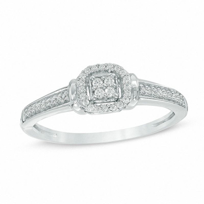 0.15 CT. T.W. Composite Diamond Cushion Frame Promise Ring in 10K White Gold|Peoples Jewellers