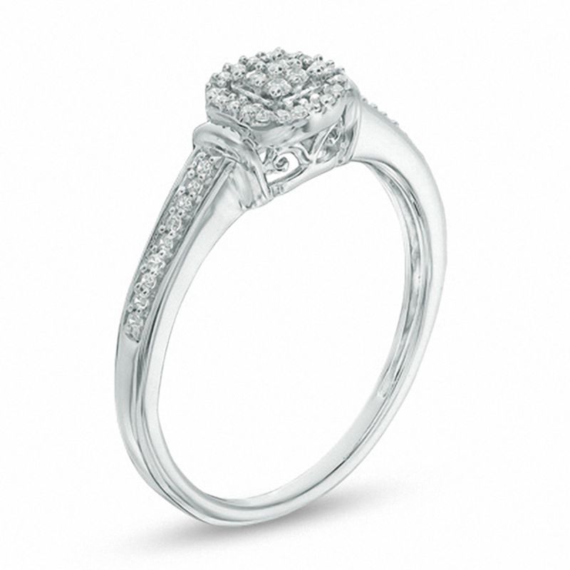 Main Image 2 of 0.15 CT. T.W. Composite Diamond Cushion Frame Promise Ring in 10K White Gold