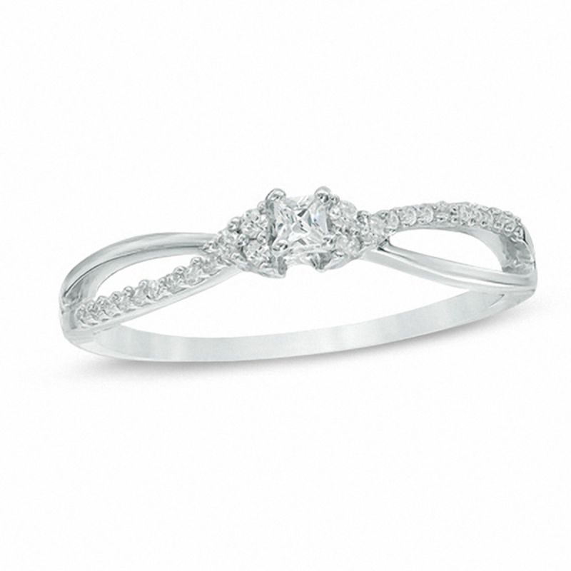0.15 CT. T.W. Diamond with Tri-Sides Promise Ring in 10K White Gold