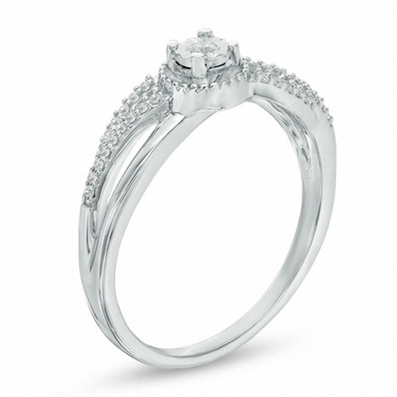 Main Image 2 of 0.11 CT. T.W. Diamond Wave Promise Ring in 10K White Gold
