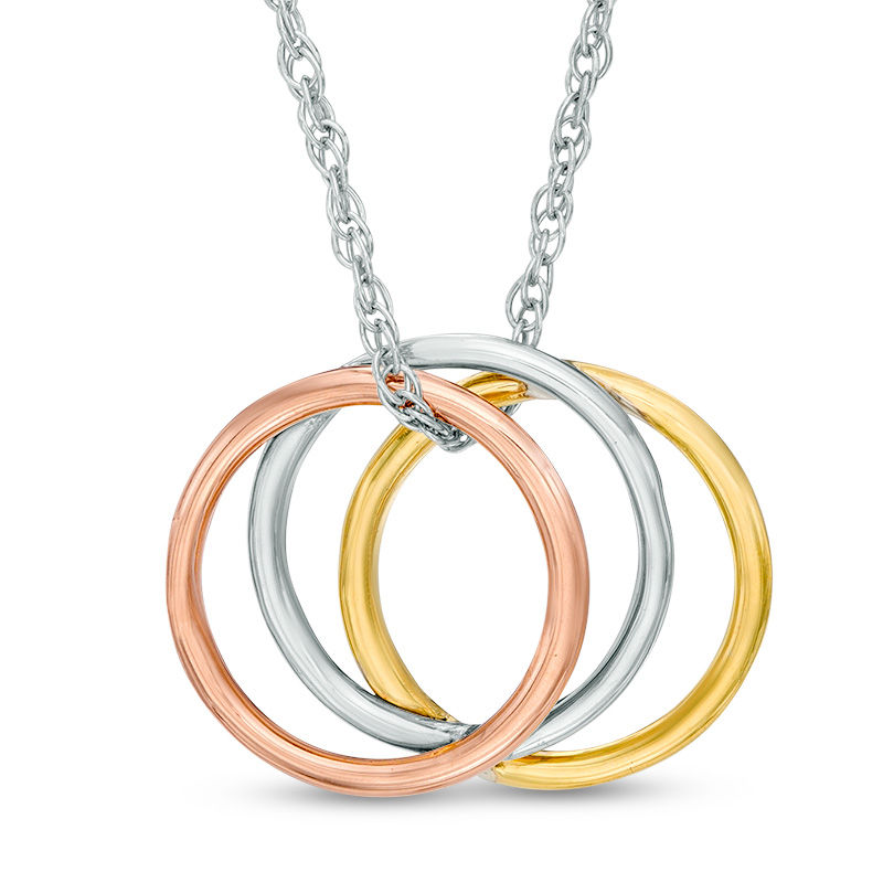 Triple Open Circle Pendant in 10K Tri-Tone Gold|Peoples Jewellers