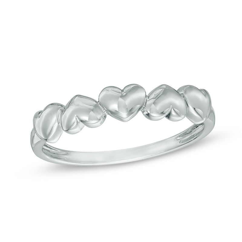 Puffed Alternating Hearts Ring in 10K White Gold|Peoples Jewellers