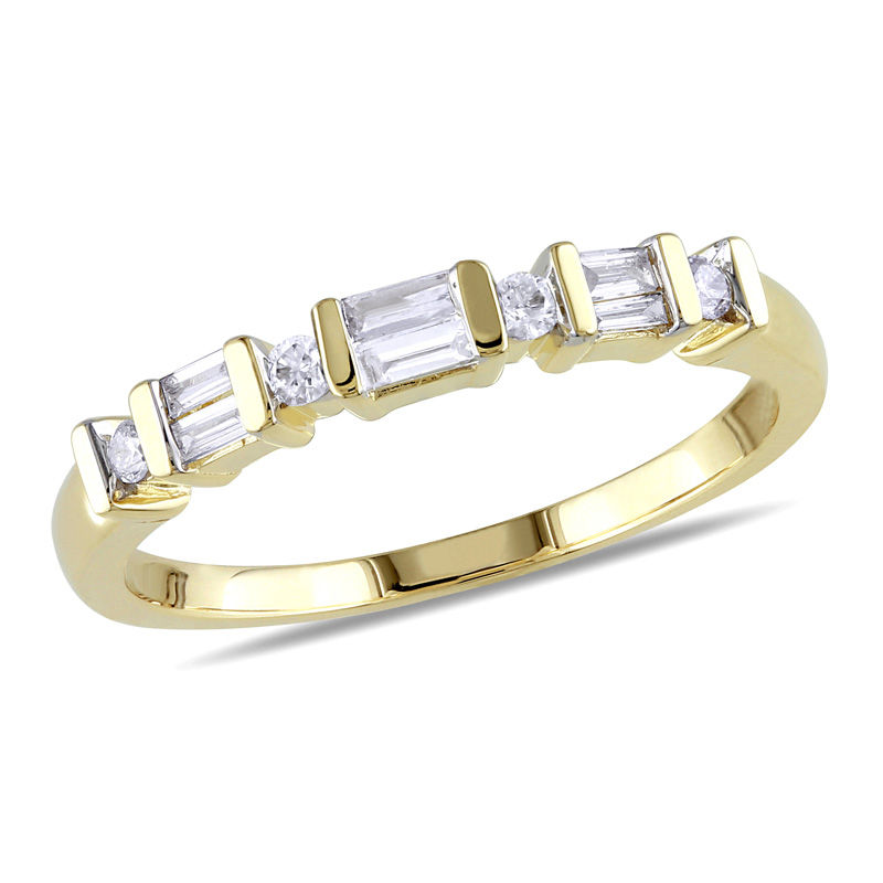 0.22 CT. T.W. Baguette and Round Diamond Alternating Anniversary Band in 10K Gold|Peoples Jewellers