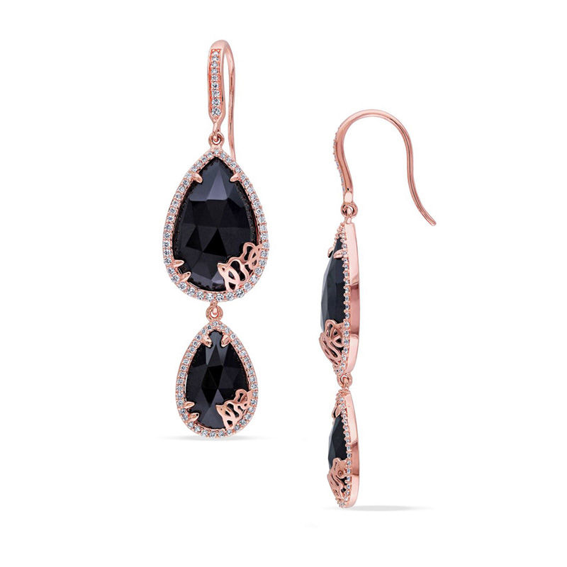 Julianna B™ Onyx and 0.83 CT. T.W. Diamond Cursive "JB" Drop Earrings in Sterling Silver with 18K Rose Gold Plate