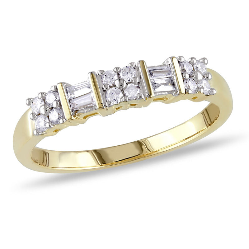0.26 CT. T.W. Baguette and Round Diamond Alternating Two Row Anniversary Band in 10K Gold|Peoples Jewellers