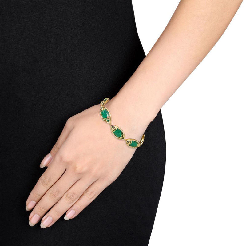 Julianna B™ Green Chalcedony and 0.37 CT. T.W. Diamond Bracelet in Sterling Silver with 18K Gold Plate - 8.0"