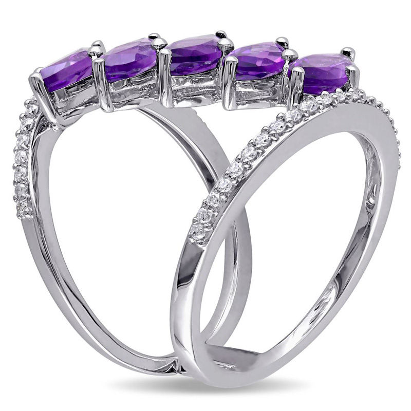 Julianna B™ Marquise Amethyst and 0.32 CT. T.W. Diamond Linear Five Stone Ring in Sterling Silver