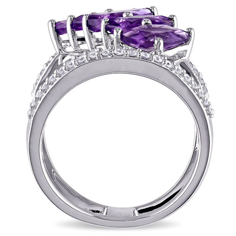 Main Image 3 of Julianna B™ Marquise Amethyst and 0.32 CT. T.W. Diamond Linear Five Stone Ring in Sterling Silver