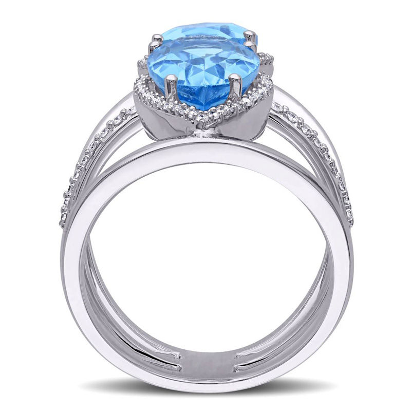 Julianna B™ Pear-Shaped Swiss Blue Topaz and 0.36 CT. T.W. Diamond Ring in 14K White Gold