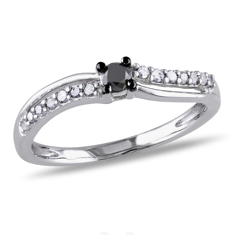 0.25 CT. T.W. Enhanced Black and White Diamond Split Shank Promise Ring in Sterling Silver