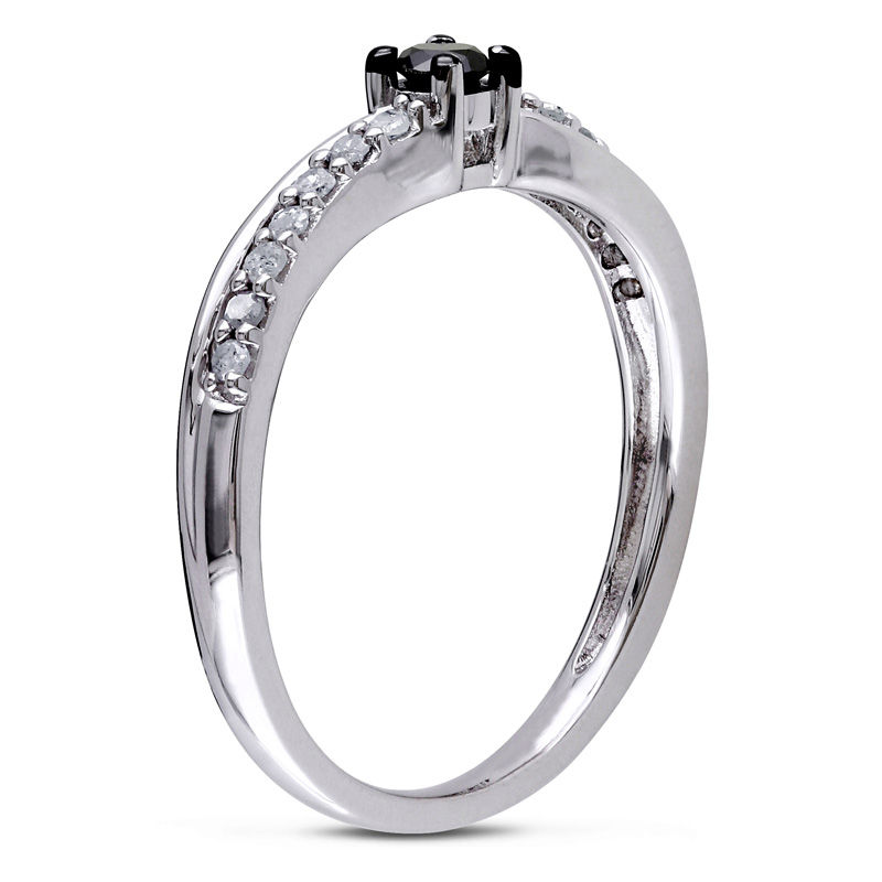 0.25 CT. T.W. Enhanced Black and White Diamond Split Shank Promise Ring in Sterling Silver|Peoples Jewellers