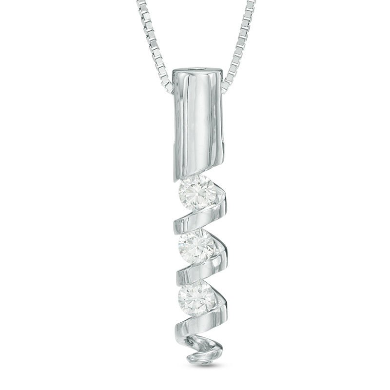 Sirena™ 0.10 CT. T.W. Diamond Three Stone Spiral Pendant in 14K White Gold